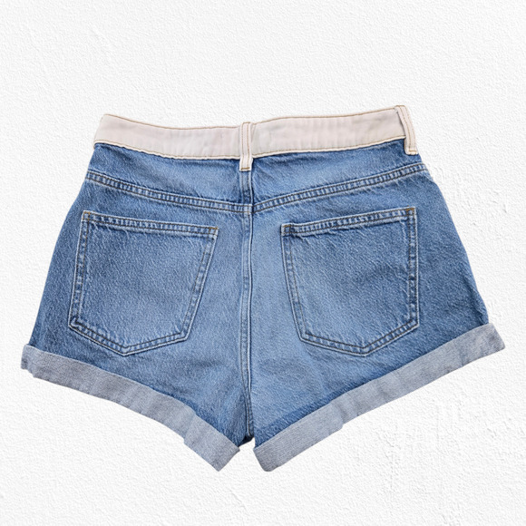 PacSun Two Toned Mom Short Denim Shorts Blue Cream Contrast Shorts Size 26 - Picture 7 of 7